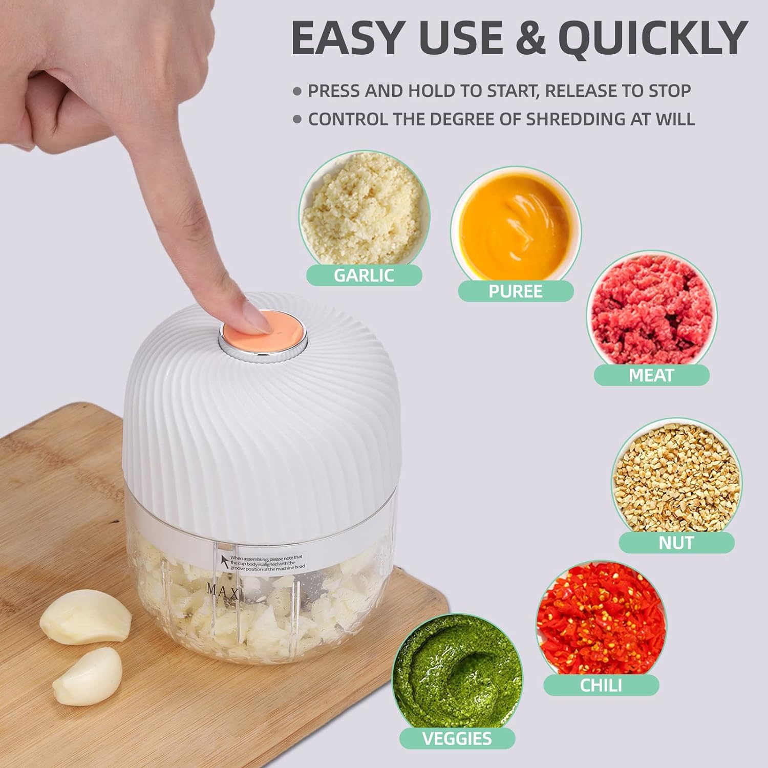 Cordless Electric Vegetable Chopper with Rechargeable Battery and Safety Lock All Vera Mart