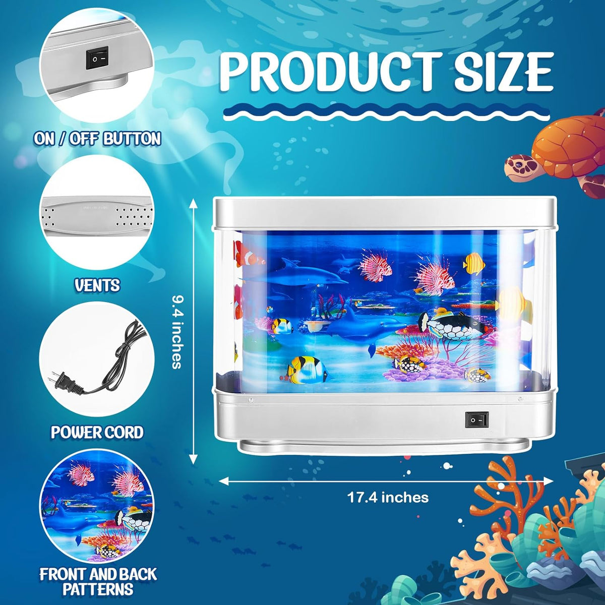 Animated Aquarium Lamp with Rotating Tropical Fish Film and Backlit Display All Vera Mart