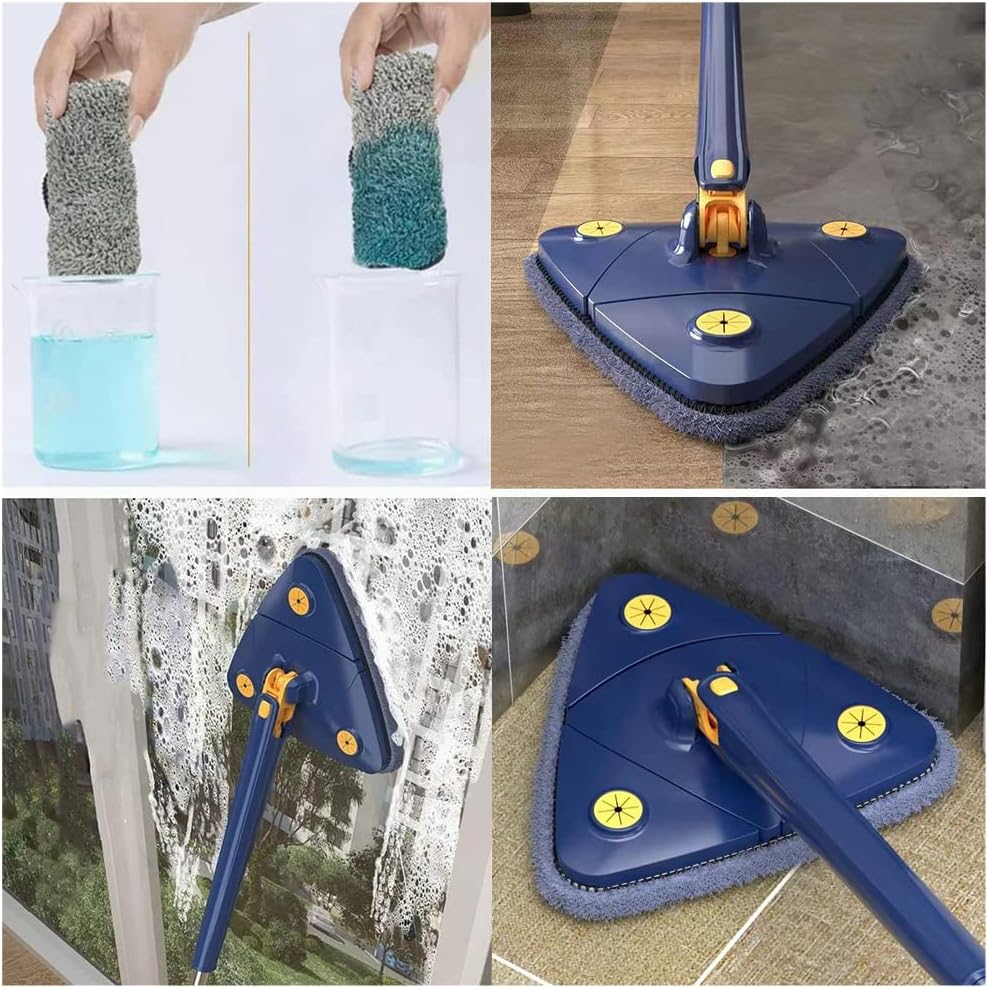 Triangular Spin Mop with 360° Rotation and Extendable Pole, Microfiber Pads All Vera Mart