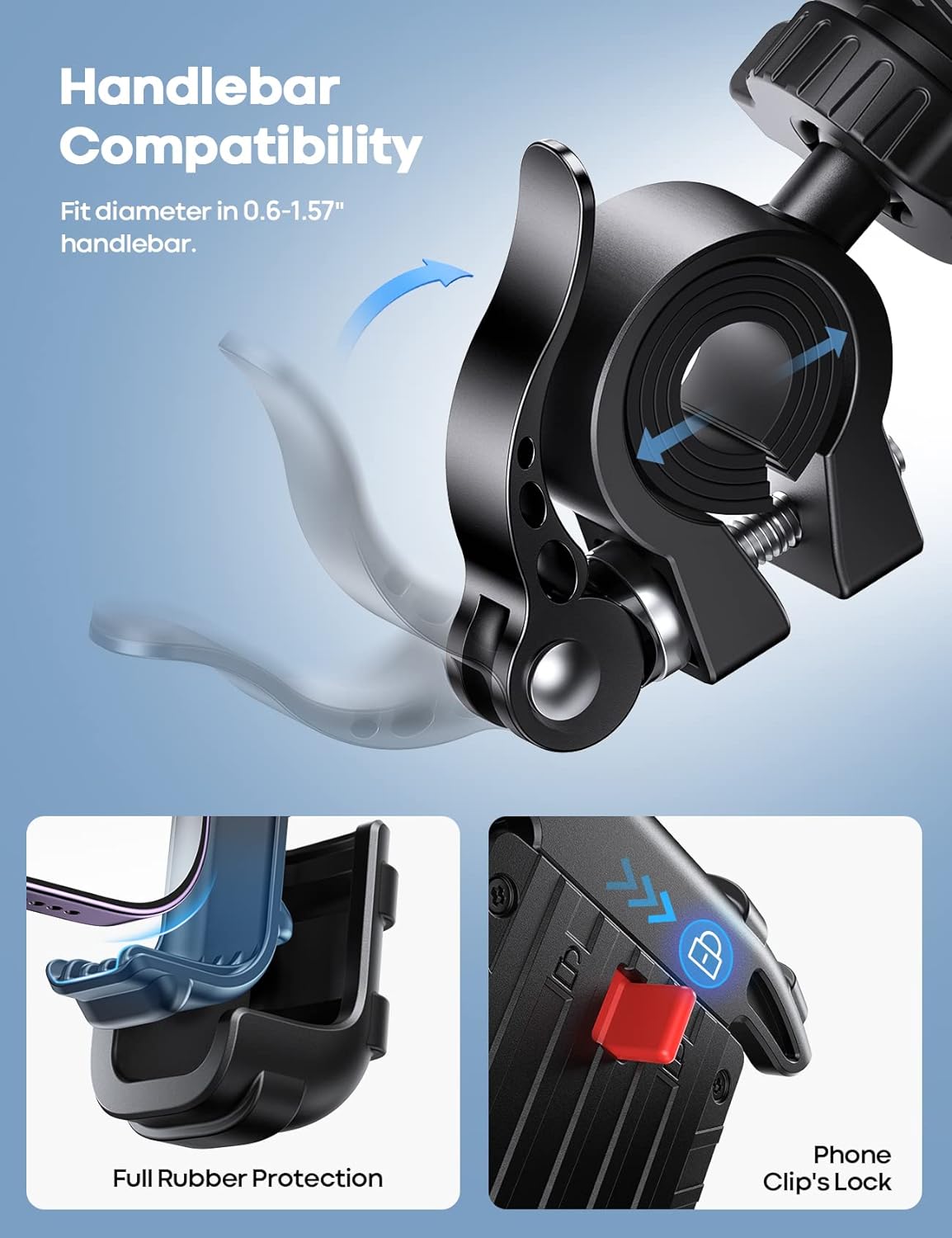 Handlebar Phone Mount with 360-Degree Ball Joint and Four-Corner Grip All Vera Mart
