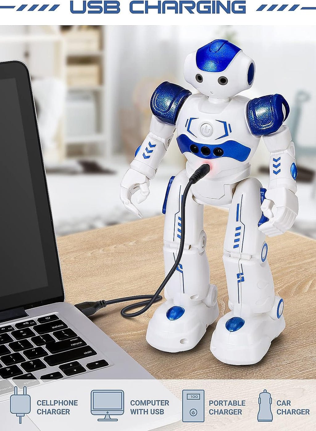 Programmable Robot Toy with Hand Gesture Control and LED Eyes, 24ft Range All Vera Mart