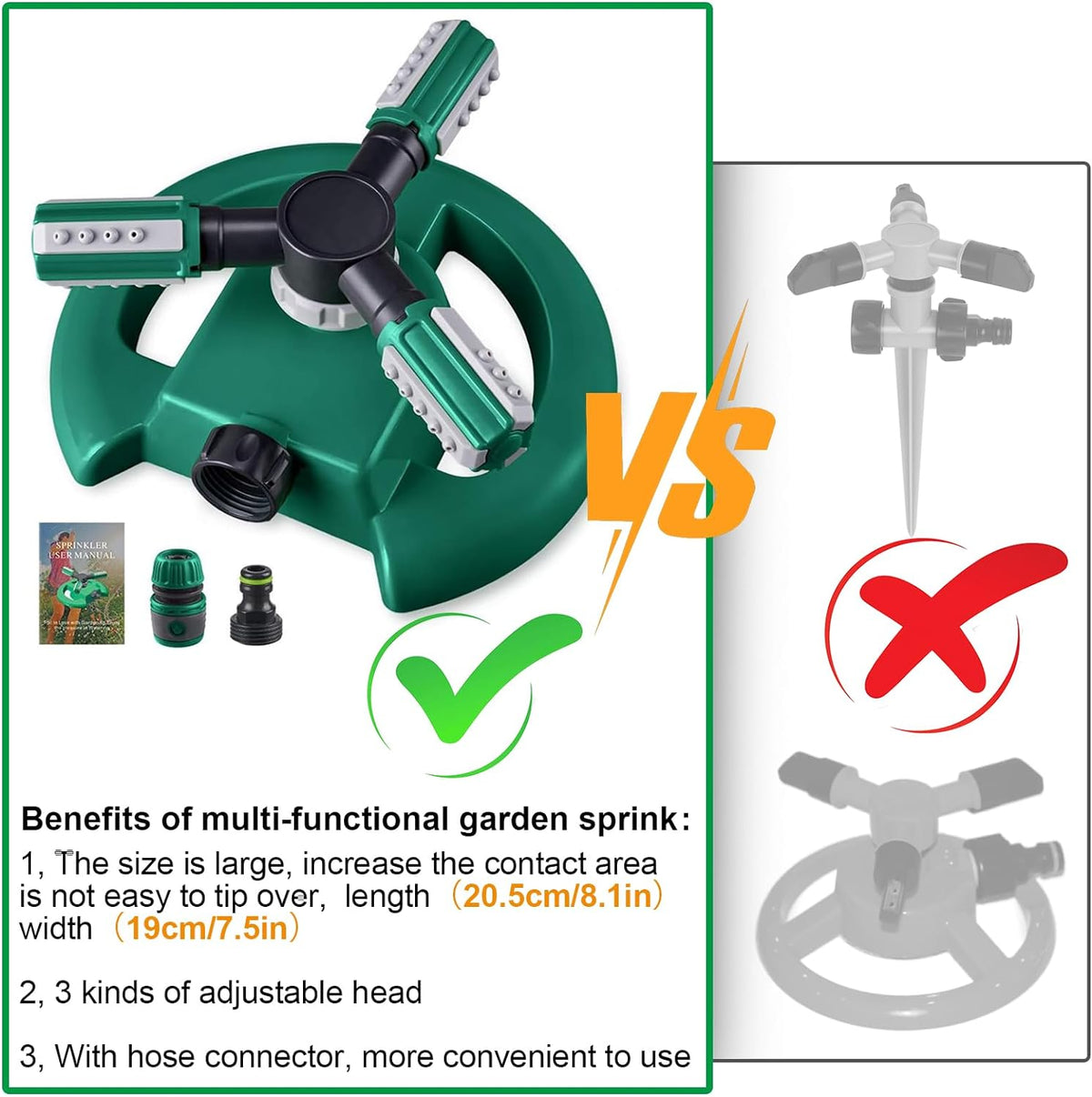 Rotating Lawn Sprinkler with 36 Adjustable Nozzles and 49-Foot Coverage All Vera Mart