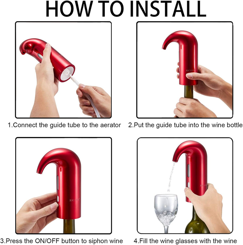 Electric Wine Aerator with Magnetic Aeration and Red Light, Rechargeable One Touch Pourer All Vera Mart