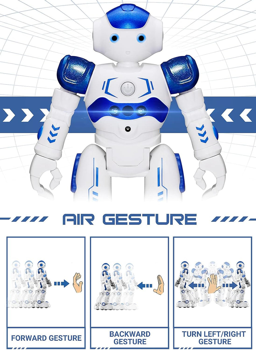 Programmable Robot Toy with Hand Gesture Control and LED Eyes, 24ft Range All Vera Mart