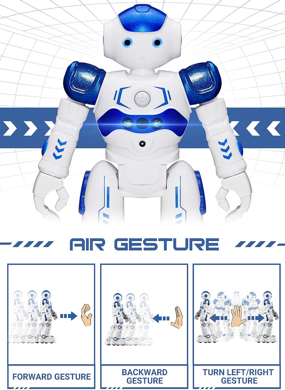 Programmable Robot Toy with Hand Gesture Control and LED Eyes, 24ft Range All Vera Mart