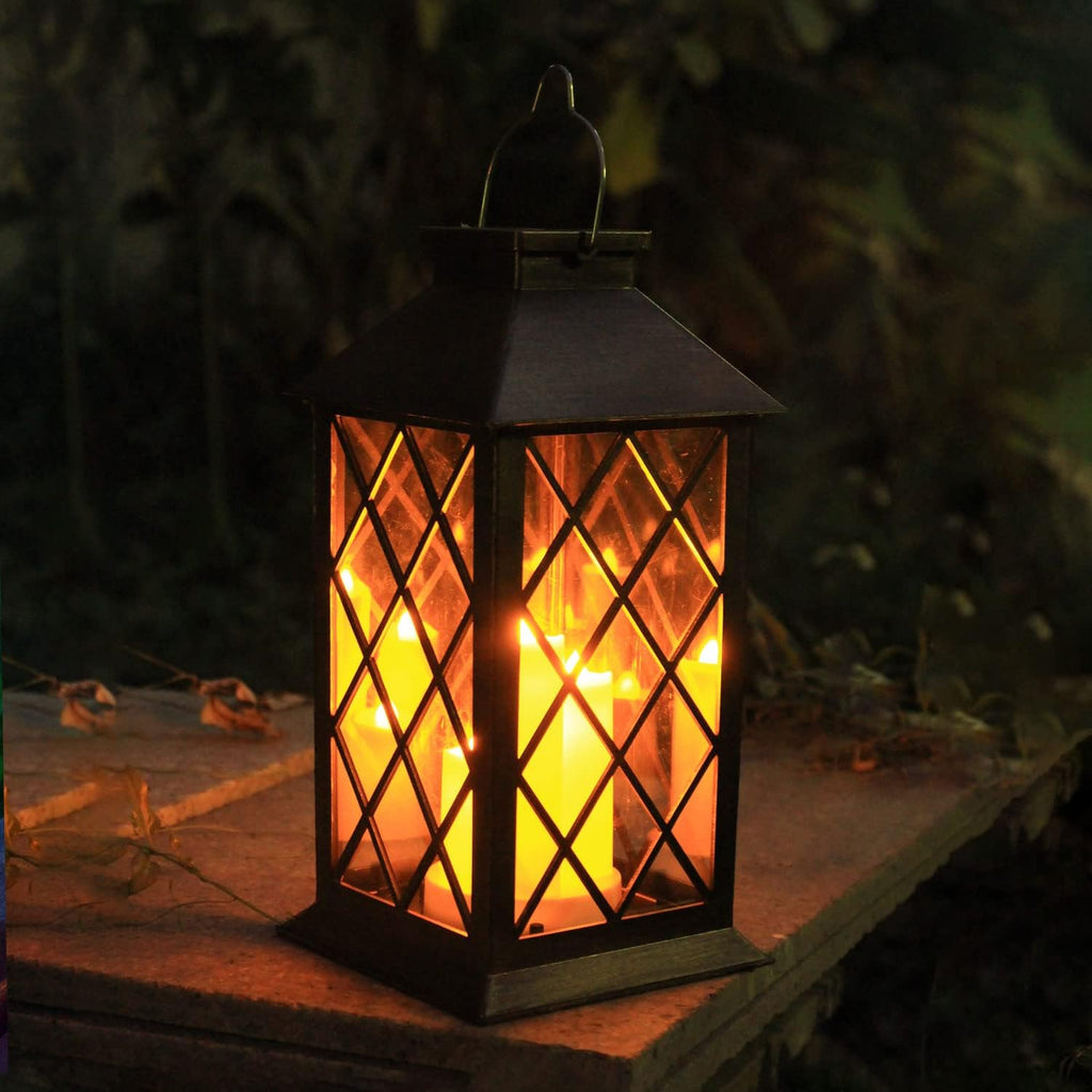 Solar Hanging Lantern with Triple Flickering LED Candles and Auto Light Sensor All Vera Mart
