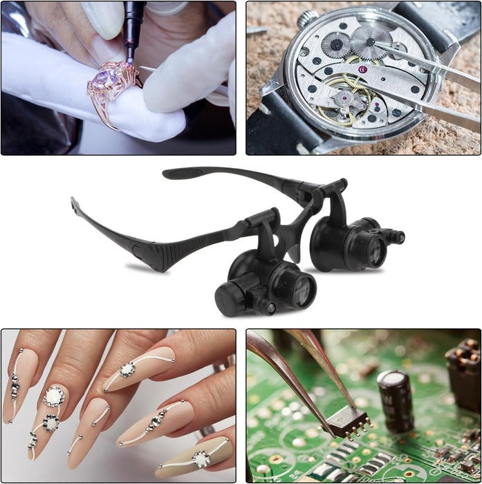 Magnifying Headband Glasses with Dual LED Lights and Interchangeable 10X-25X Lenses All Vera Mart