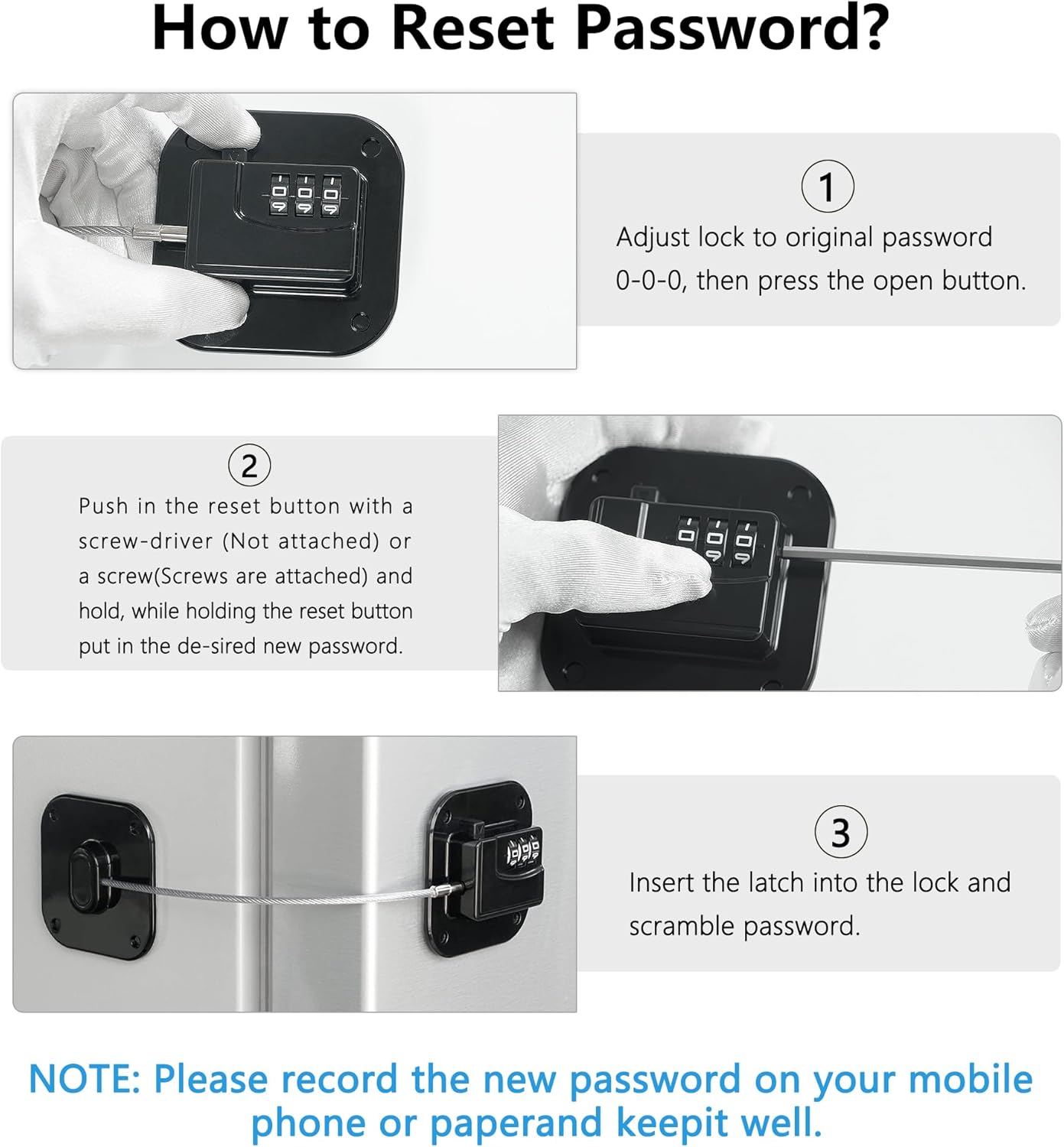 Combination Fridge Lock with Steel Cable and Adhesive Mount, 2-Pack All Vera Mart