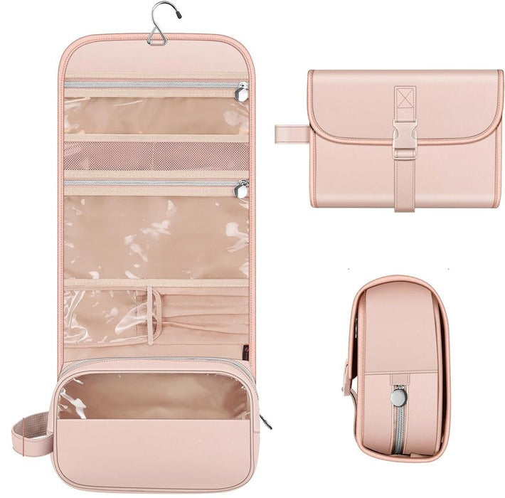 Cosmetic Storage Pouch with Transparent Panel and Metal Hook, Water Resistant All Vera Mart