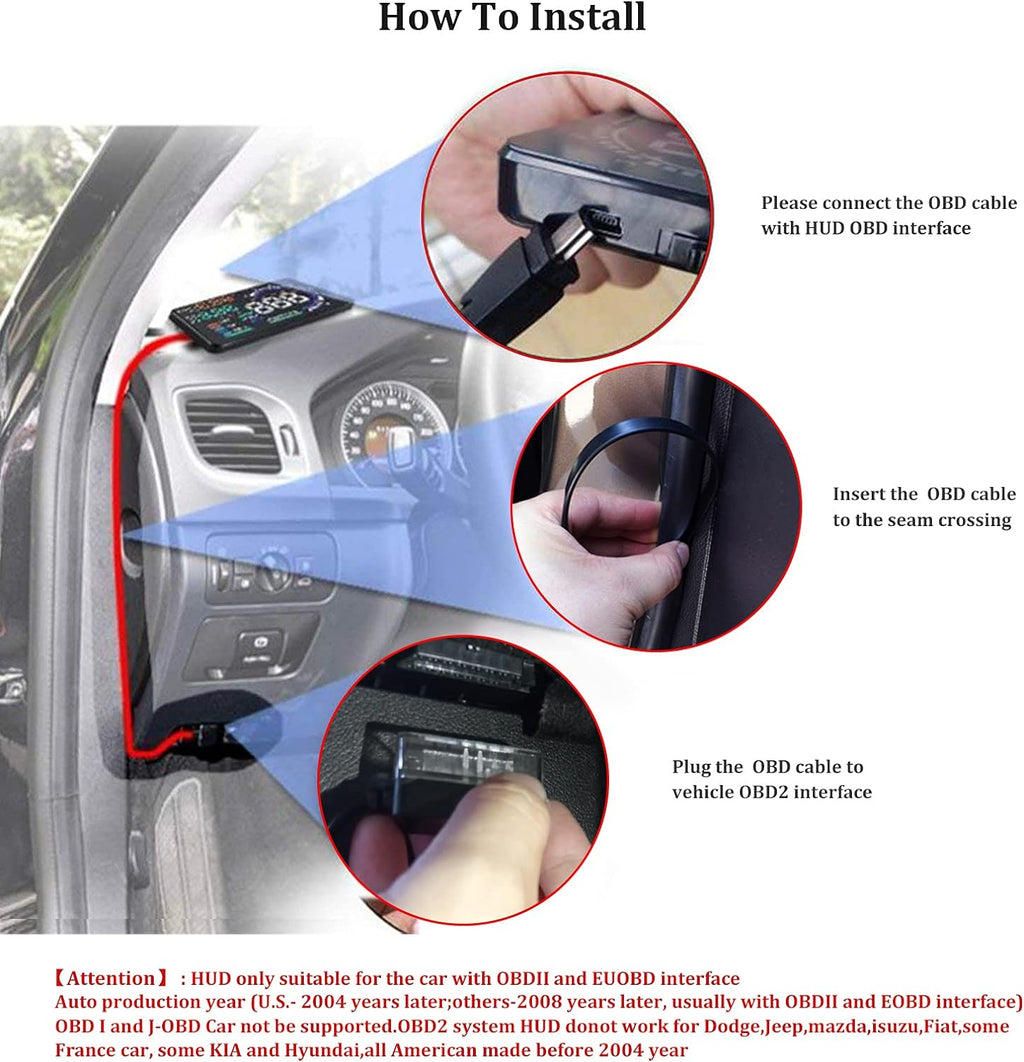 Car Head Up Display with OBD2 and GPS, 5.5in Color LED Screen All Vera Mart