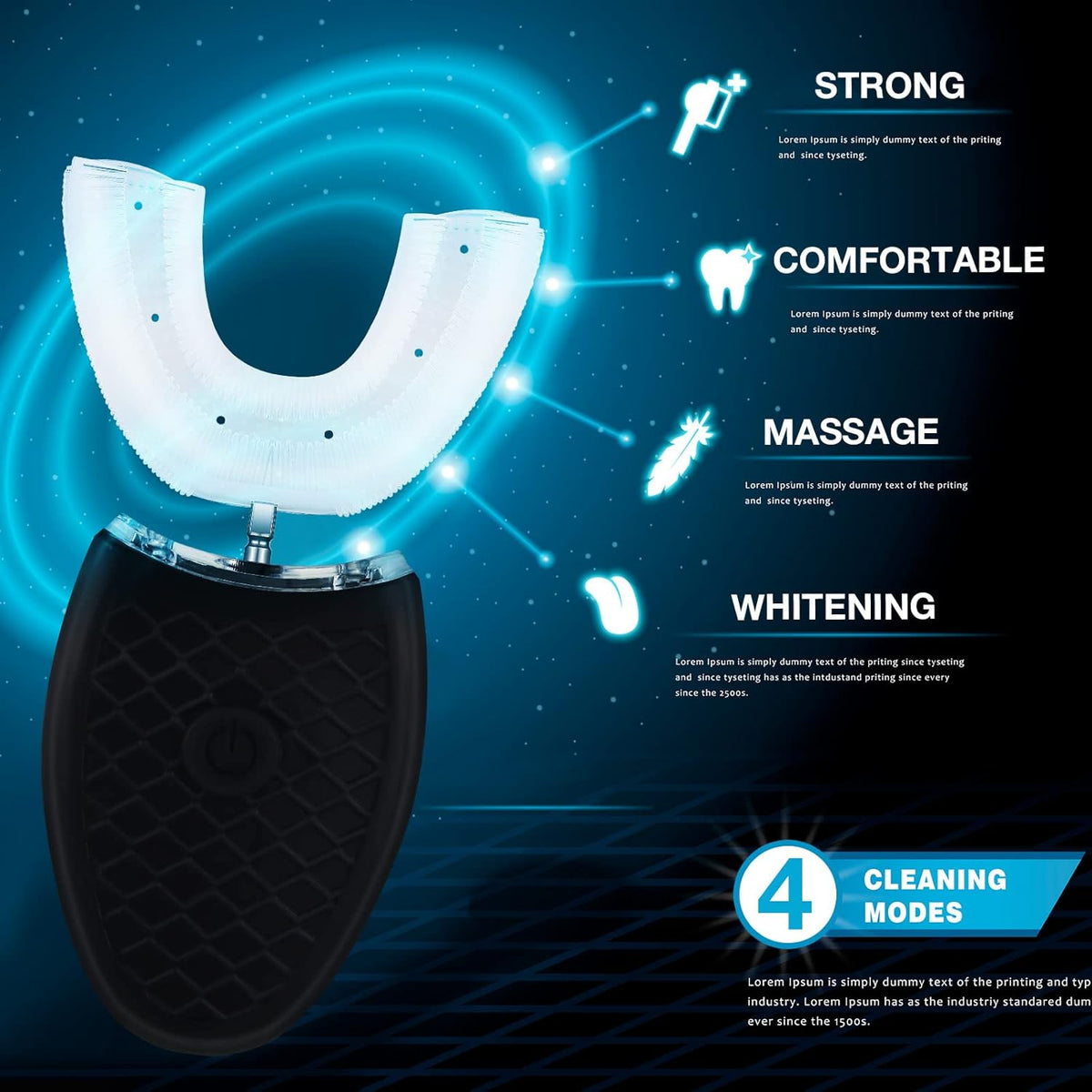 Ultrasonic U-Shaped Toothbrush with 360-Degree Coverage and LED Light, Four Cleaning Modes All Vera Mart