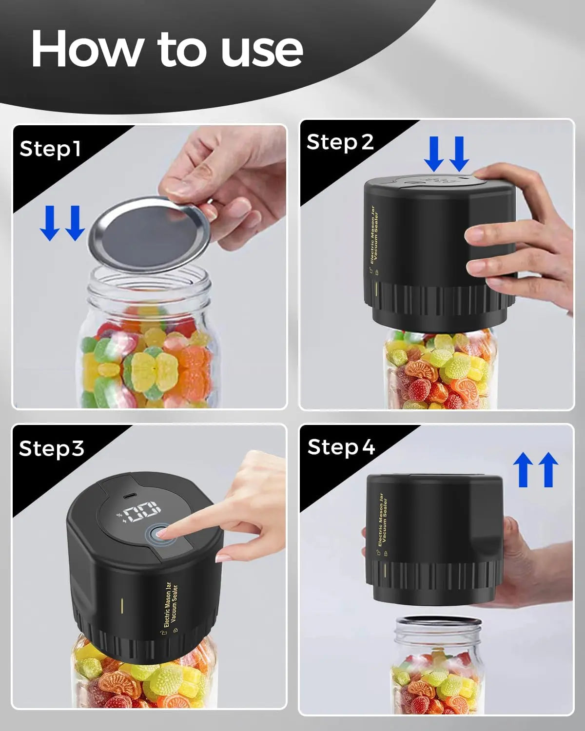 Jar Vacuum Sealer with Cordless Rechargeable Battery and One-Touch Seal All Vera Mart