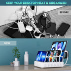 6-Port Charging Station with Adjustable Dividers and Earbud Holder, 60W Output All Vera Mart