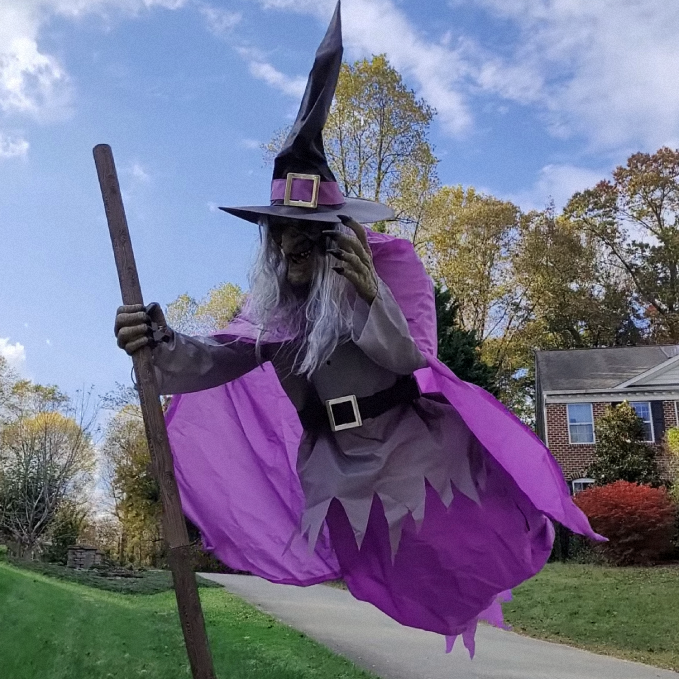 Flying Witch Yard Decoration 6-Foot with Broom and Ground Stake All Vera Mart