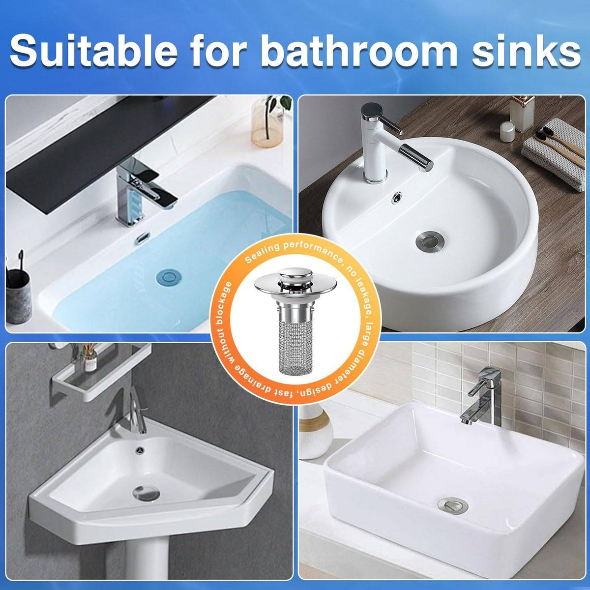 Sink Drain Stopper with Stainless Steel Mesh and Silicone Seal, Odor Blocking All Vera Mart