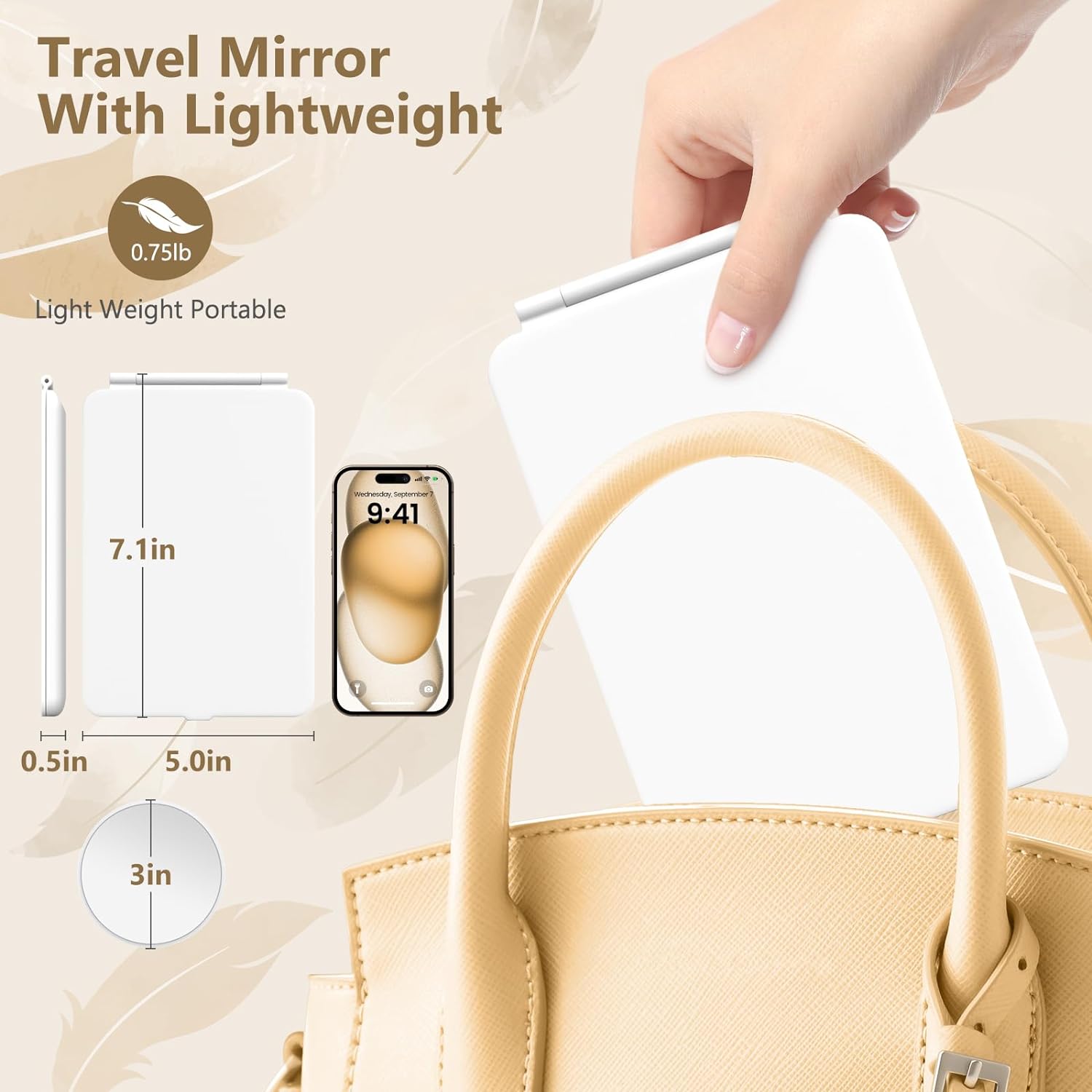 Portable Makeup Mirror with 10X Magnification and LED Lighting, Rechargeable All Vera Mart