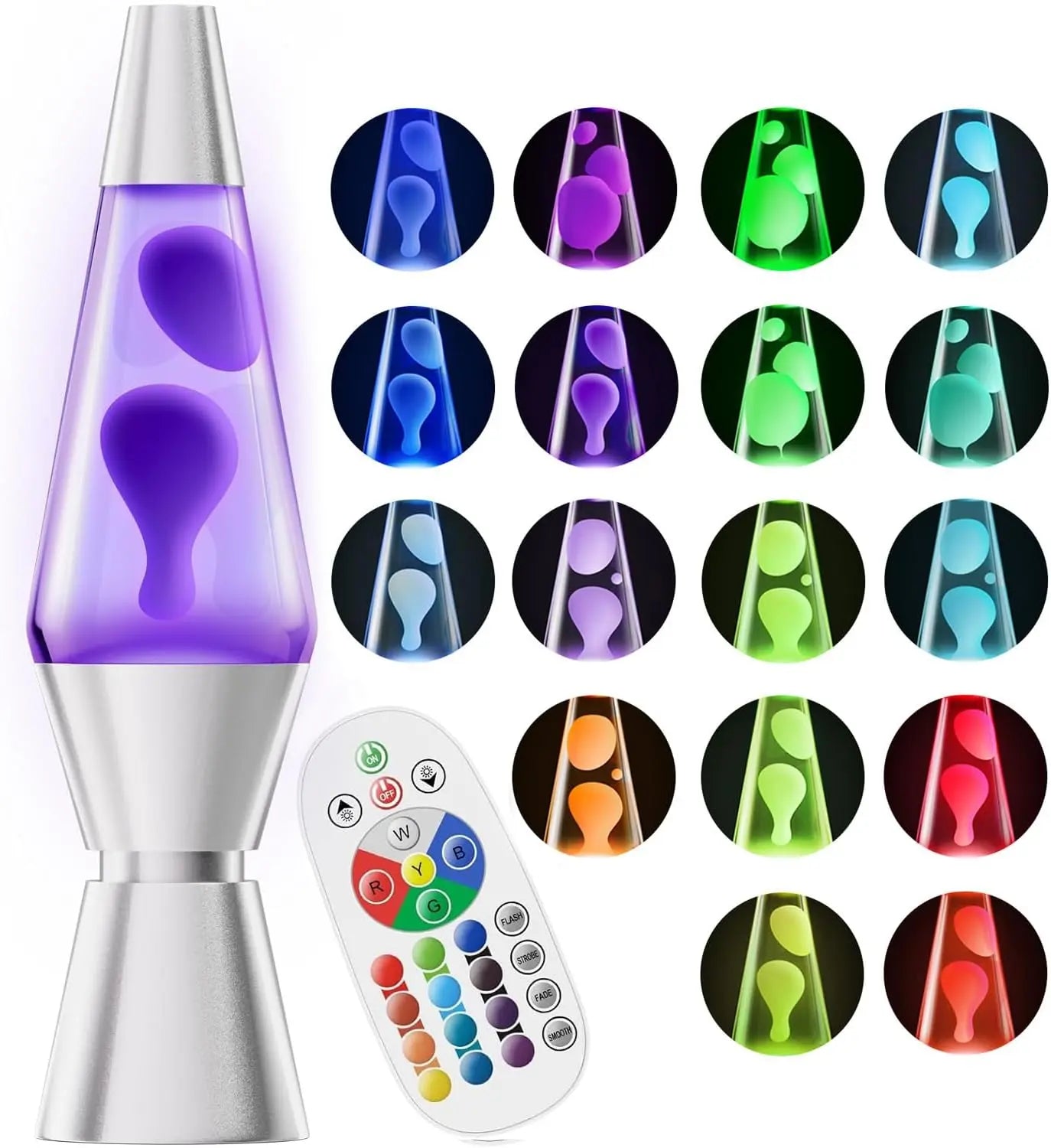 LED Lava Lamp with 17 Color Modes and Remote Control, 14.5in Glass Cylinder All Vera Mart