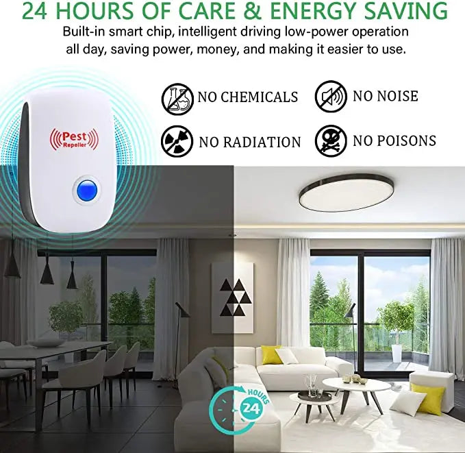 Ultrasonic Pest Repeller with Adaptive Frequency and Low-Power Plug-In 100-800 Sq Ft All Vera Mart