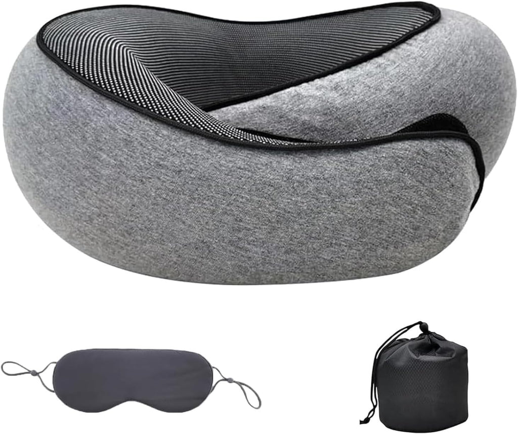 Memory Foam Neck Pillow with Adjustable Fastener and Cotton Cover, Includes Carry Bag All Vera Mart