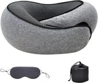 Memory Foam Neck Pillow with Adjustable Fastener and Cotton Cover, Includes Carry Bag All Vera Mart