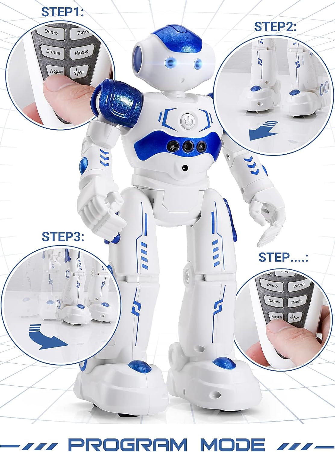 Programmable Robot Toy with Hand Gesture Control and LED Eyes, 24ft Range All Vera Mart
