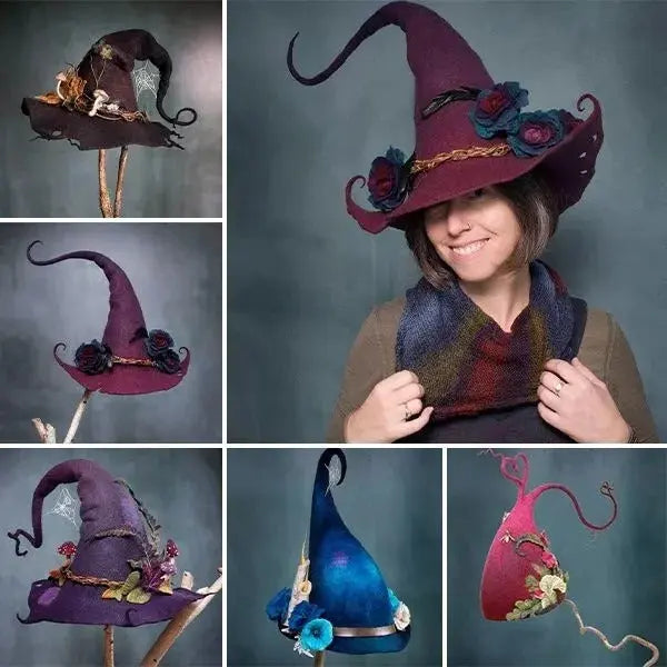 Hand Felted Witch Hat with Silk Chiffon Accent and Adjustable Fit, Breathable Merino Wool All Vera Mart