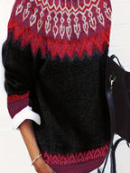 Womens Chunky Jacquard Round Neck Sweater with a Nature Inspired Pattern in Eight Colors