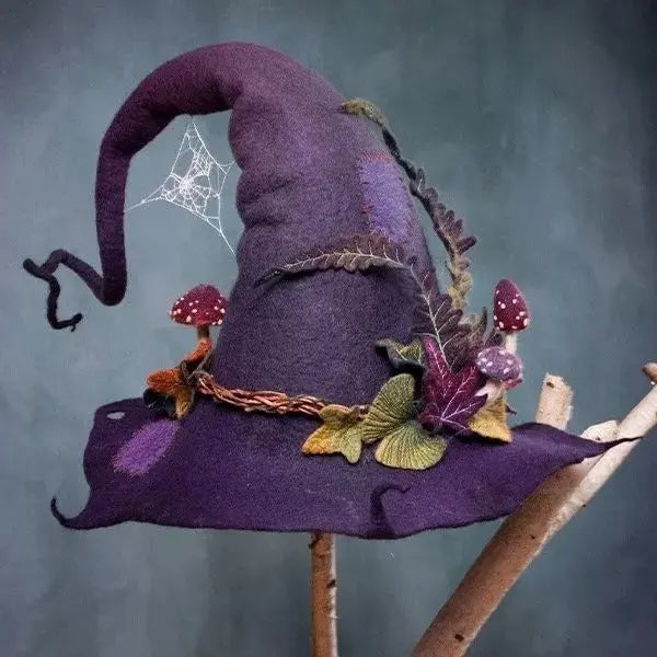Hand Felted Witch Hat with Silk Chiffon Accent and Adjustable Fit, Breathable Merino Wool All Vera Mart