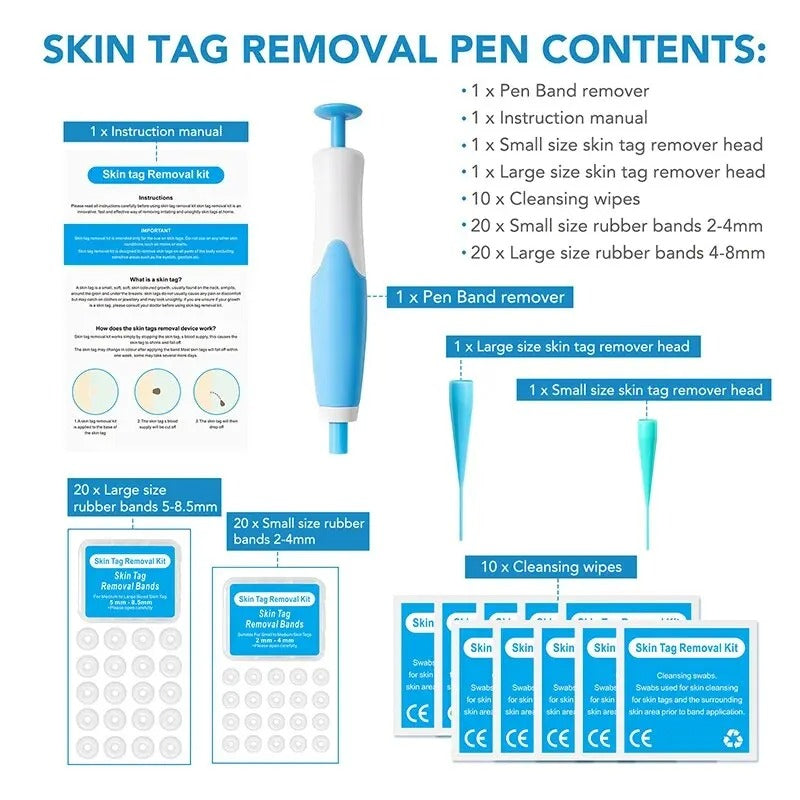 Skin Tag Removal Kit with Dual Heads and 40 Silicone Bands, Cleansing Wipes All Vera Mart