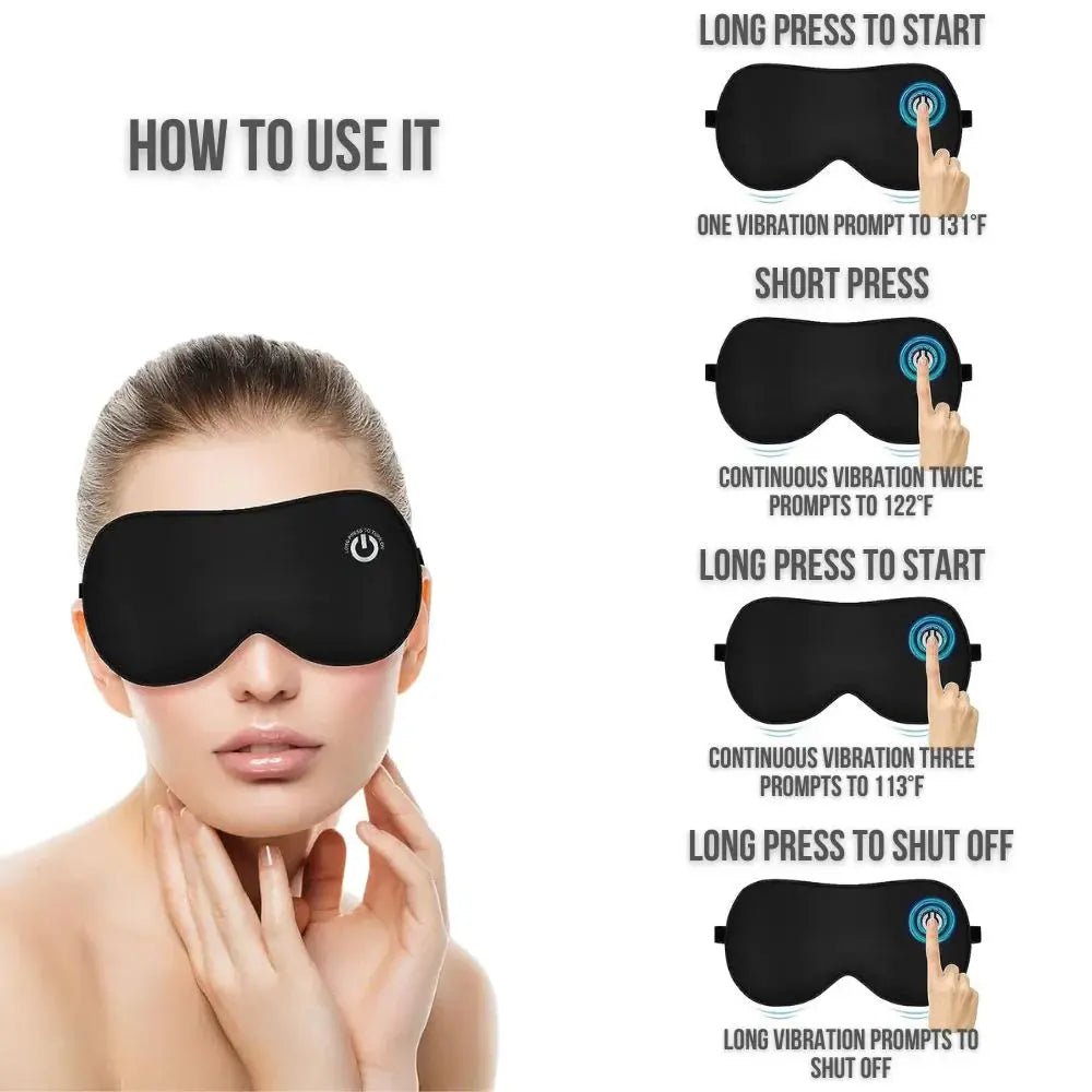 Heated Eye Mask with USB Rechargeable Battery and Gentle Vibration, Removable Silk Cover All Vera Mart