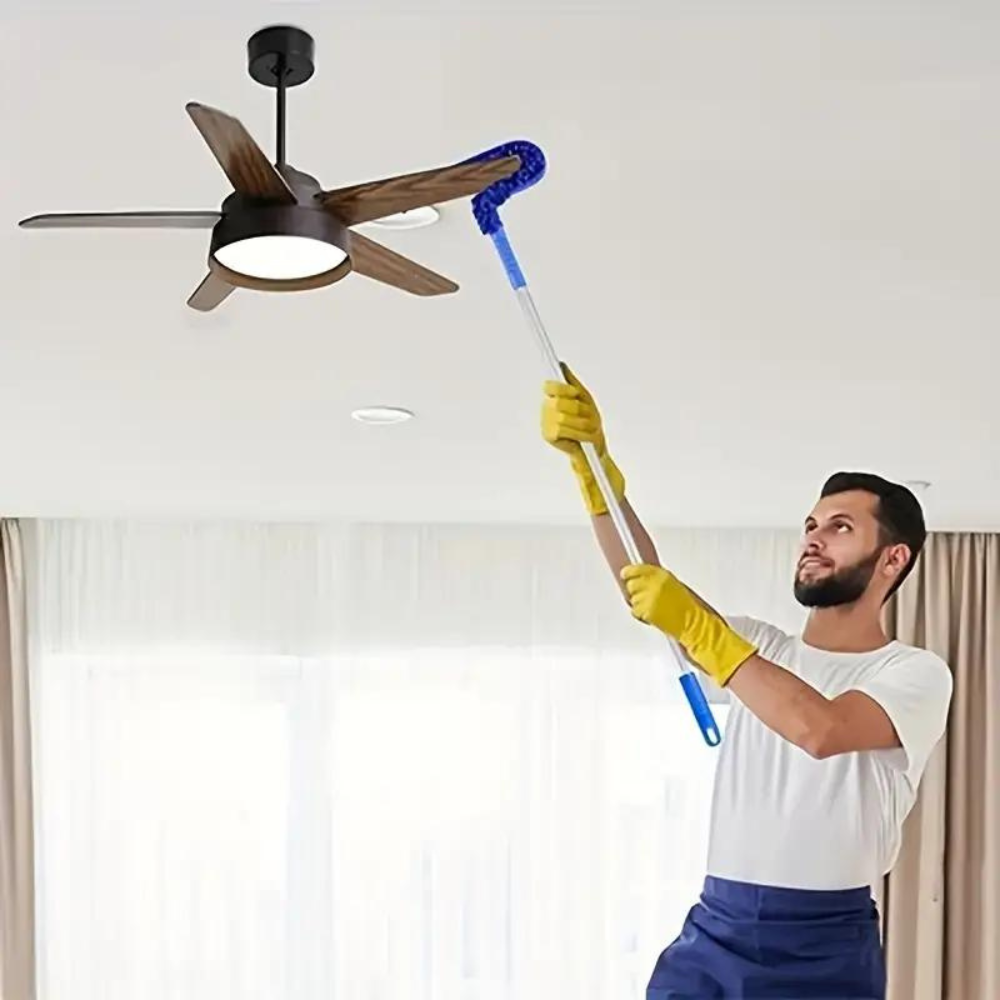 Extendable Ceiling Fan Duster with 180-Degree Flexible Head and Microfiber Bristles All Vera Mart