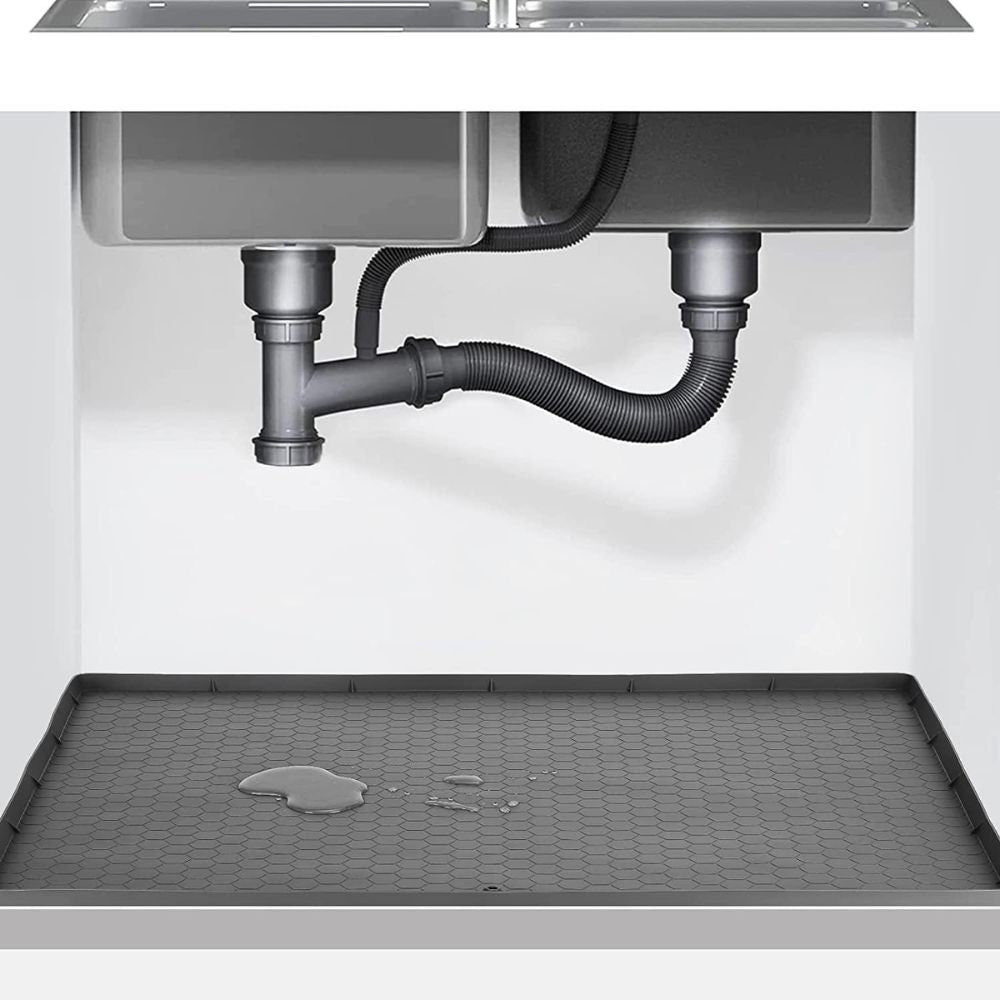 Silicone Under Sink Mat with Raised Edge Containment and Textured Grip Surface, 34x22 Inches All Vera Mart