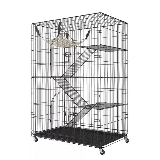 Four Tier Cat Enclosure with Platforms and Hammock for Multiple Pets All Vera Mart