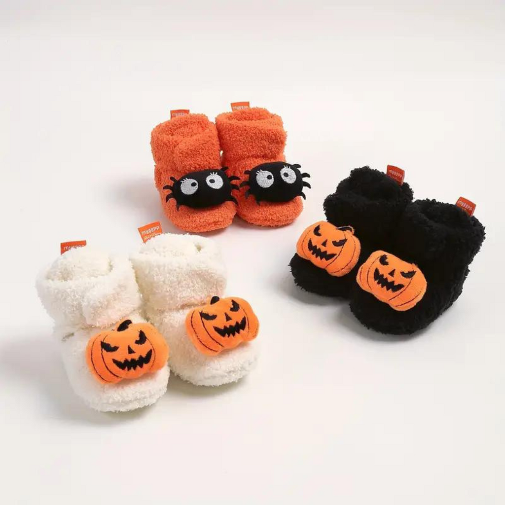 Kids Ankle High Slippers with Pumpkin Spider Graphics and Fleece Lining All Vera Mart