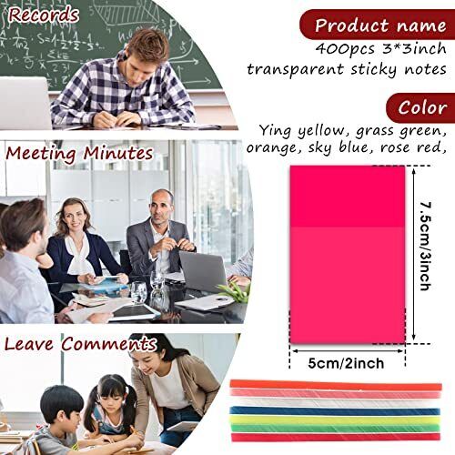 Transparent Sticky Notes with Repositionable Adhesive, 3x2 Inches, 400 Sheets All Vera Mart