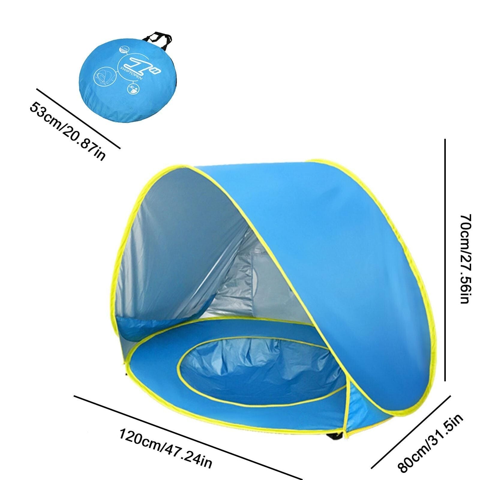 Pop Up Baby Beach Tent with Silver Coated Fabric and Mesh Ventilation, Ground Stakes Included All Vera Mart