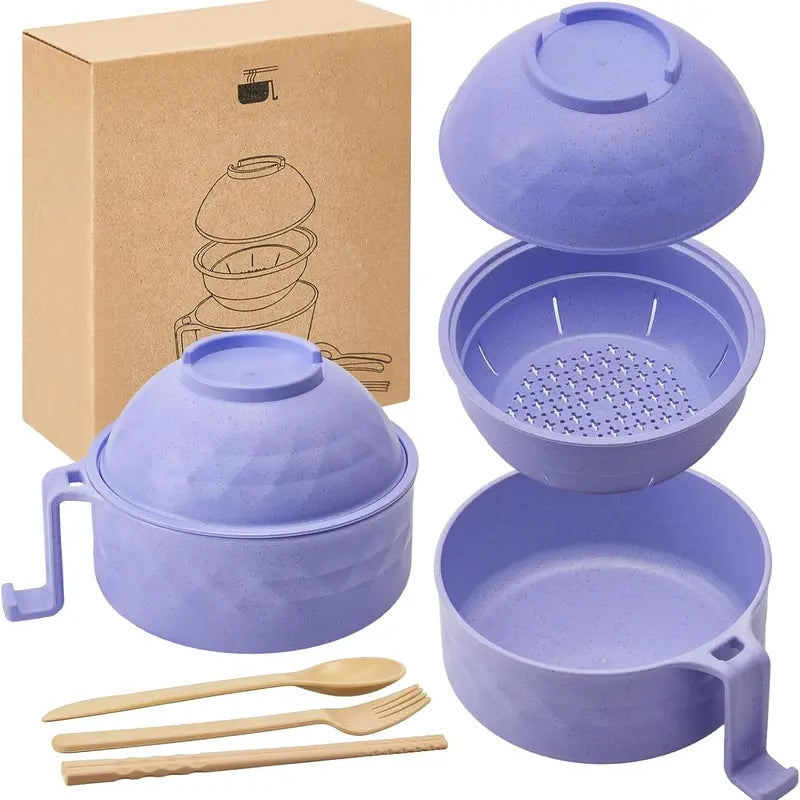 6PC/Set Microwave Ramen Bowl Set, Ramen Noodle Cooker with Lid & Handle,Perfect for Home, Office, Dorm, or College Tableware allveramart