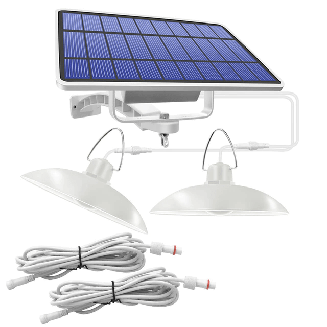 Solar Pendant Light with Dual Lamp Heads and Remote Control for Sheds All Vera Mart