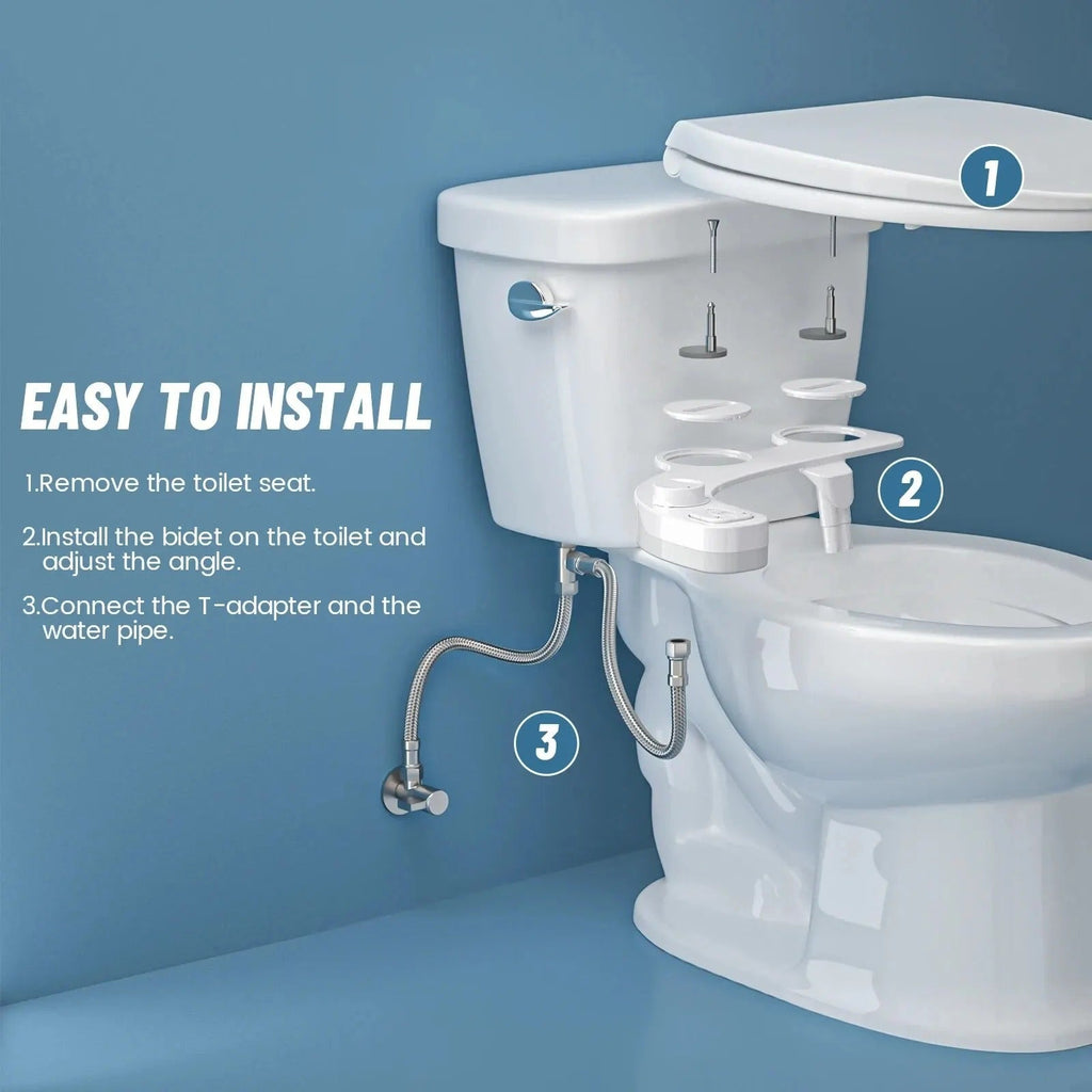 Bidet Attachment with Dual Retractable Nozzles and Adjustable Water Pressure All Vera Mart