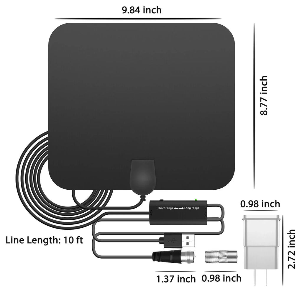 Indoor HDTV Antenna with 300 Mile Range and Signal Amplifier, 10ft Cable All Vera Mart