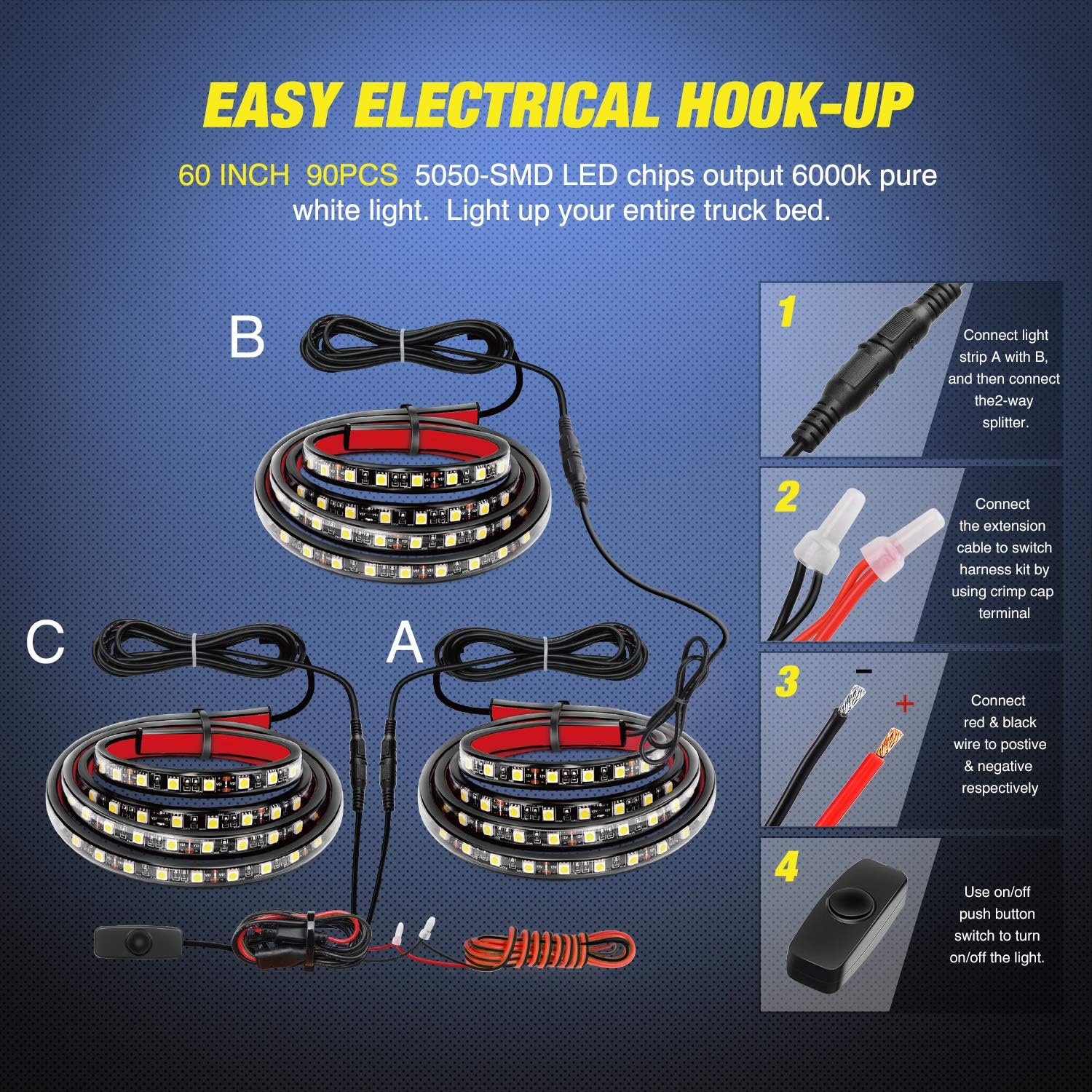 LED Truck Bed Light Strip 60 Inch with 3900 Lumens and IP67 Weather Rating All Vera Mart