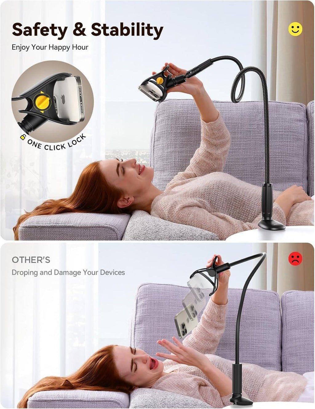 Gooseneck Phone Holder with 720-Degree Rotation and Twist Lock, 39.37in Arm All Vera Mart