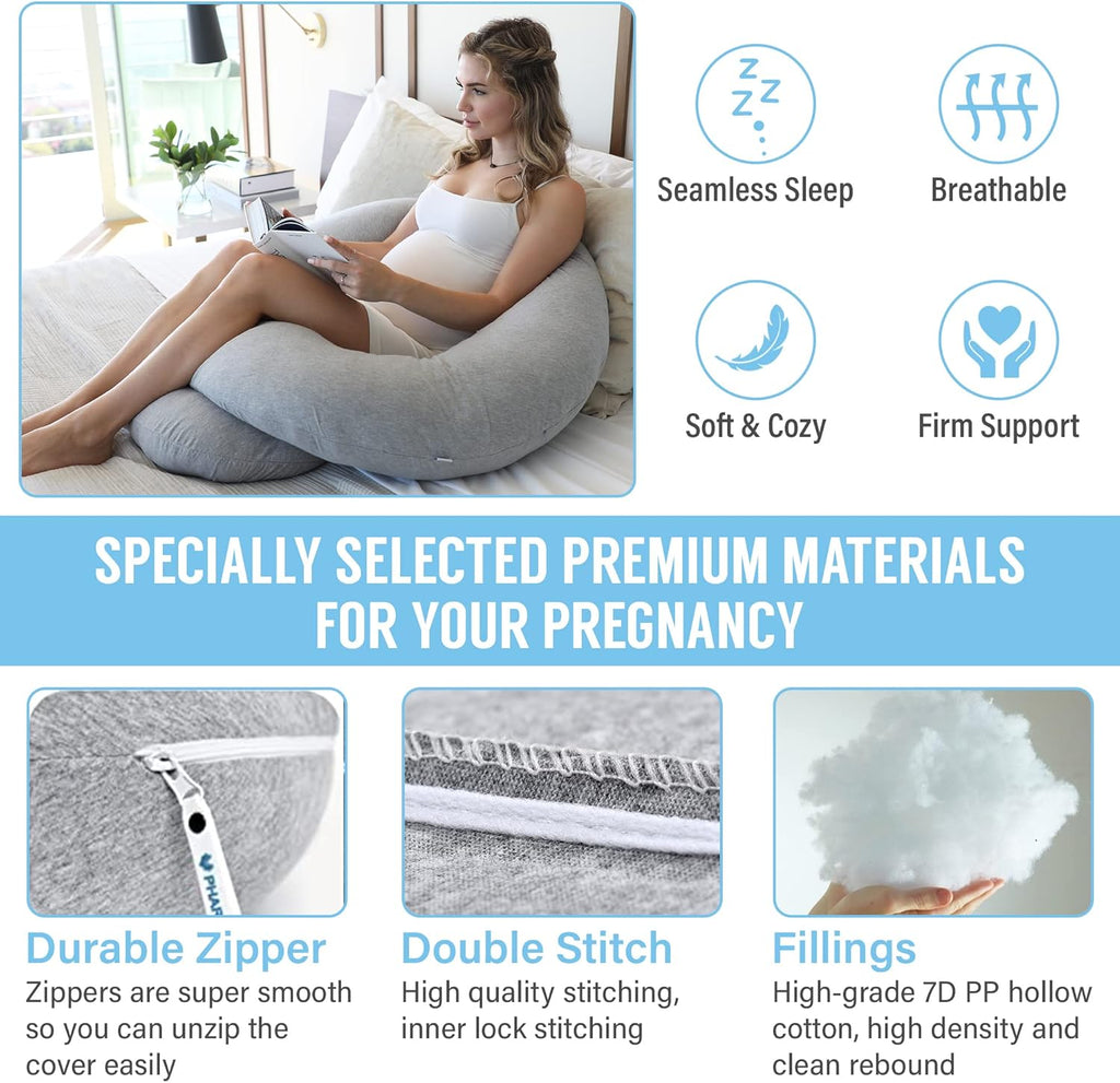 Full Body Pregnancy Pillow with Semicircular C Shape and Machine Washable Jersey Cover All Vera Mart