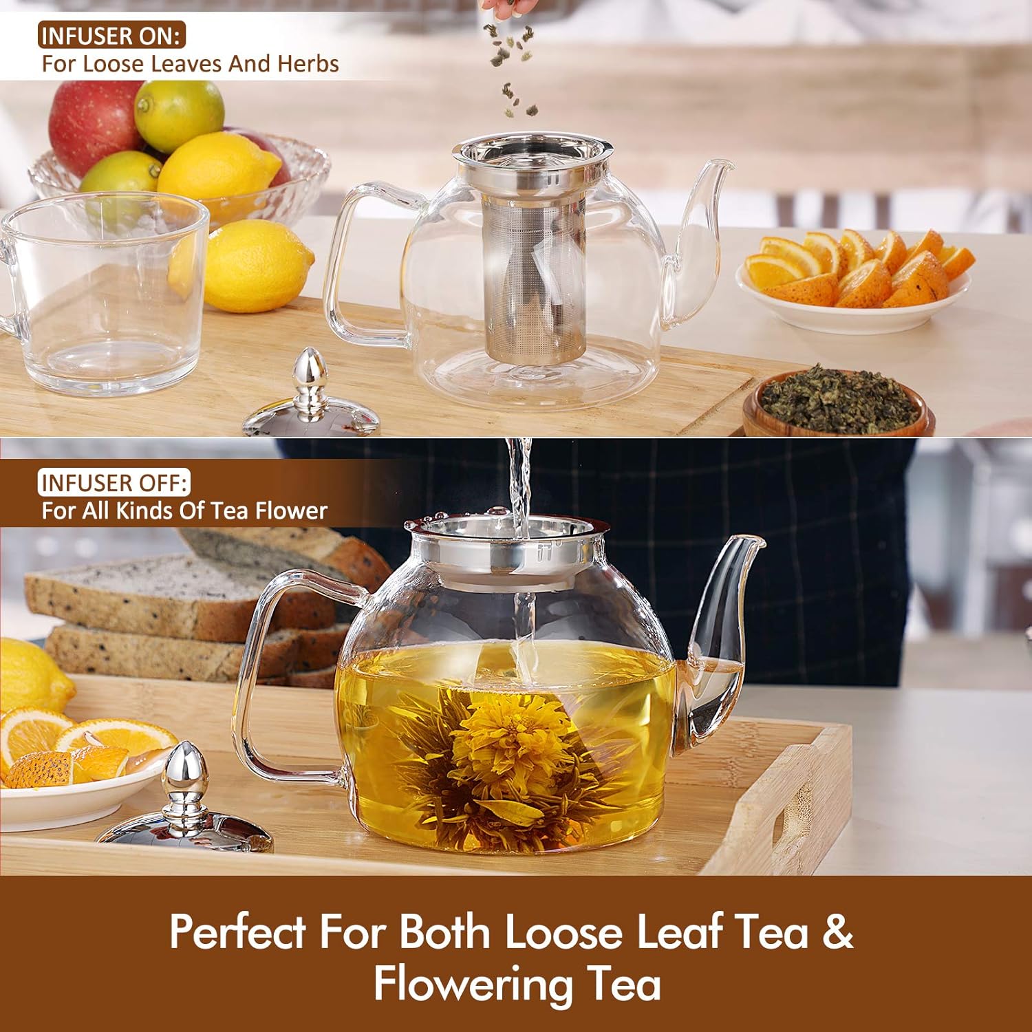 Loose Leaf Tea Brewing Pot 1000ml with Stainless Steel Mesh Infuser and Non-Drip Spout All Vera Mart