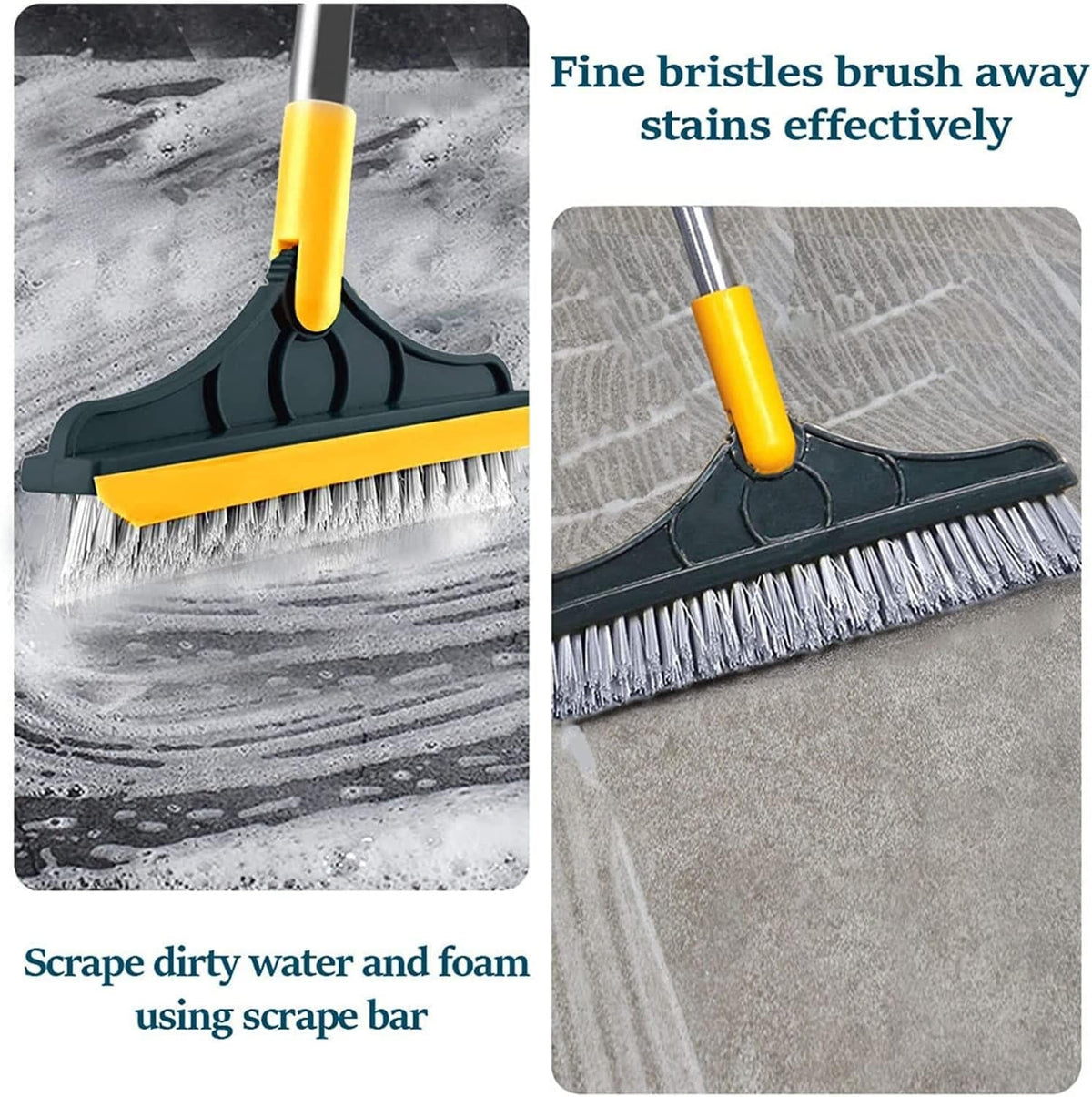 Long Handle Floor Scrub Brush with Rotating Head and Squeegee Blade All Vera Mart