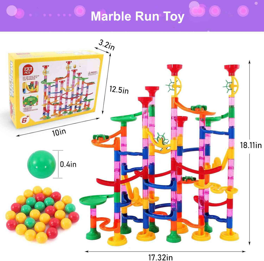 Snap-Together Marble Run with 53 Track Pieces and 30 Marbles, Translucent Design All Vera Mart