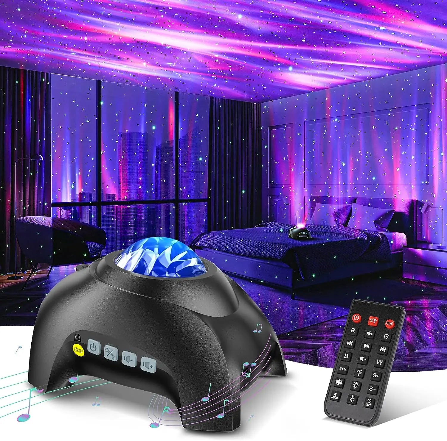 Northern Lights Projector with Built-In Speaker and Remote, Dimmable LED Effects All Vera Mart