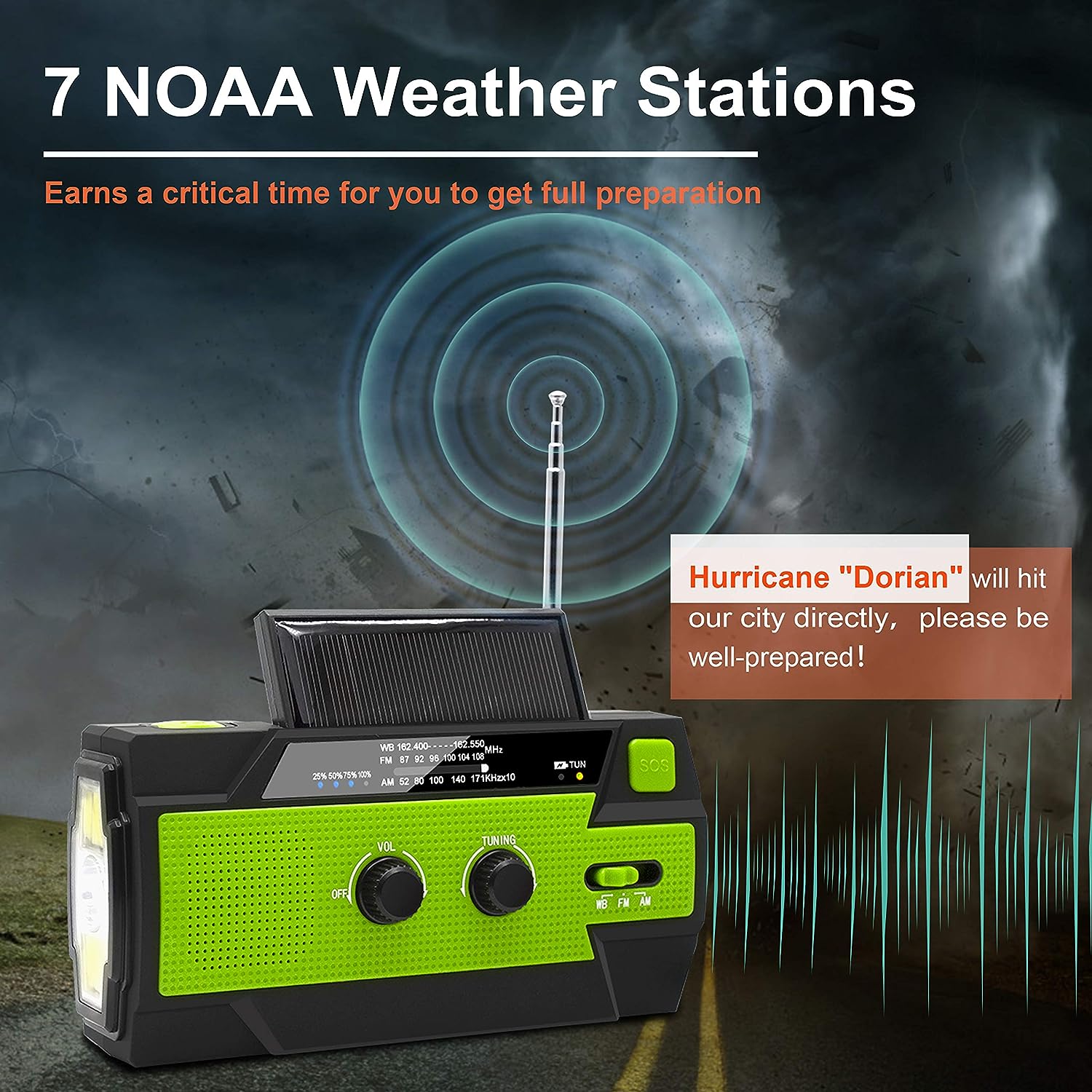 Portable Weather Radio with Hand Crank and Solar Charging, NOAA Alerts All Vera Mart