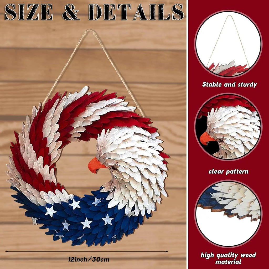 Wooden Patriotic Door Sign with Eagle and Star Design, 12 Inch Round All Vera Mart