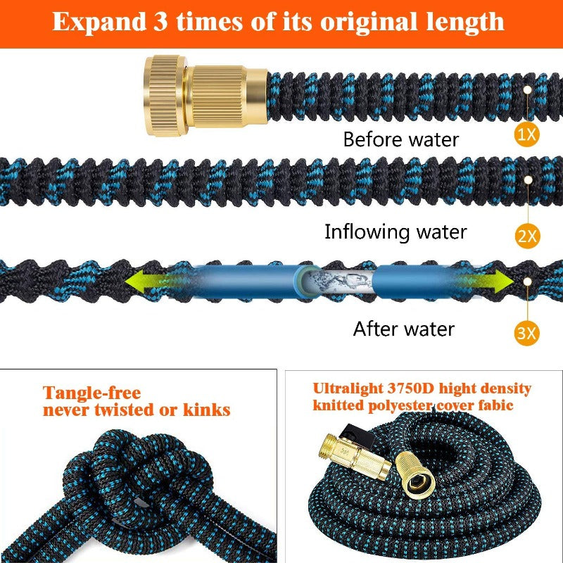 Expandable Garden Hose with Brass Fittings and Integrated Shutoff Valve, Storage Bag All Vera Mart